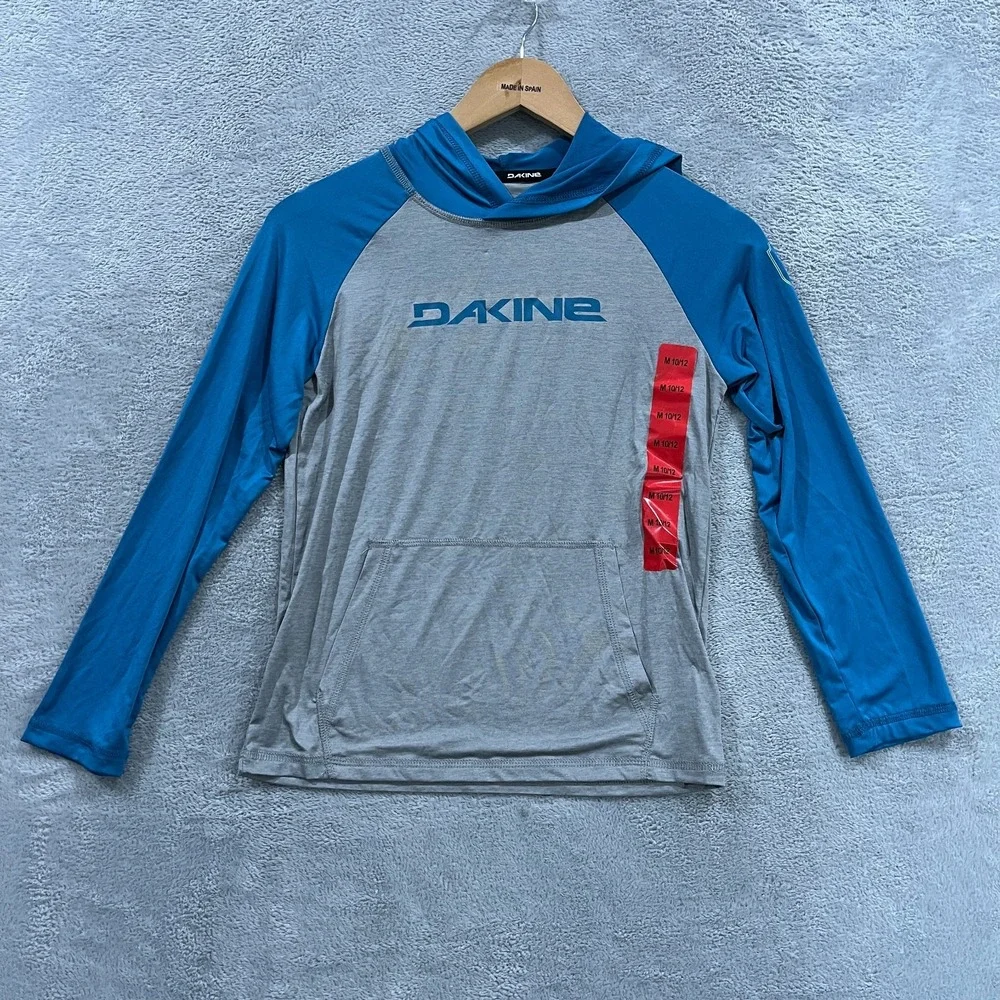 Dakine Swim Rash Guard Shirt Boys M (10/12) Blue Gray Hooded UPF 30+ Quick Dry